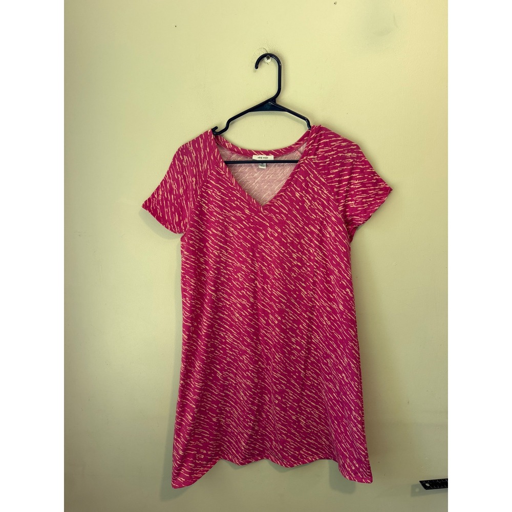 Nine West Pink Abstract Dash Knit V-Neck Short Sleeve T-Shirt Dress Medium